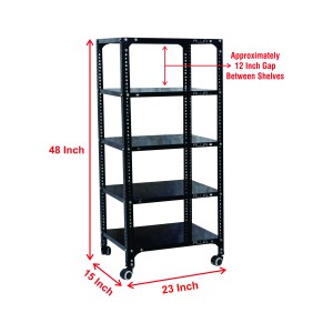 Slotted Angle Rack (48 x 23 x 15 Inch) with Castor/wheel (200 kg capacity) 360° Movable unit (22 Gauge shelf 16 gauge angle) (Black)