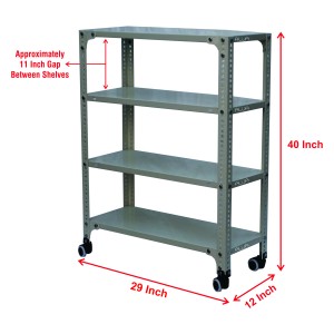 Slotted Angle Rack with Castor/Wheels (40 x 29 x 12 Inch) with 4 Shelves Movable unit (22 Gauge shelf 16 gauge angle) (Ivory)