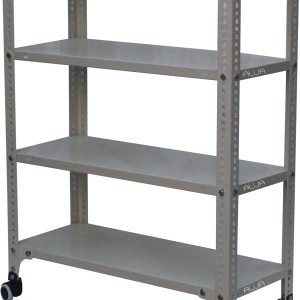 Slotted Angle Rack with Castor/Wheels (40 x 29 x 12 Inch) with 4 Shelves Movable unit (22 Gauge shelf 16 gauge angle) (Ivory)