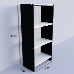 Solid Metal Bookcase/Library/Book Shelf/Rack (48 x 23 x 12 Inch) with 4 Shelves (Black and Ivory)