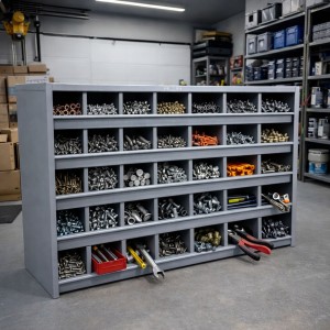 ALIJA Industrial Metal Compartment Storage Rack for Screws, Nuts & Bolts | Heavy Duty Hardware Organizer for Warehouse, Workshop & Garage