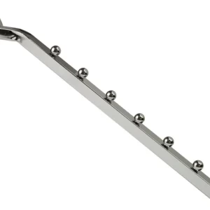 Curved Wall Mounted Display Hook, Chrome Metal, 8-Ball Design, Modern Retail Fixture