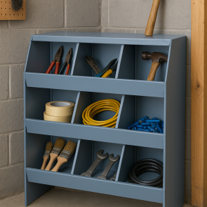 ALIJA Swiftlet 3-Tier Industrial Steel Parts Storage Organizer Shelf – Multi-Compartment Hardware Bin Rack for Garage, Workshop, and Tool Room