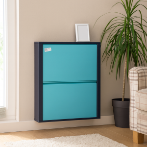 Modern 2-Tier Angled Shoe Rack, Navy Blue and Turquoise Storage Organizer, Space-Saving Shelves for Home Entryway, Multi-Level Footwear Stand