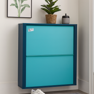 Modern 2-Tier Angled Shoe Rack, Navy Blue and Turquoise Storage Organizer, Space-Saving Shelves for Home Entryway, Multi-Level Footwear Stand