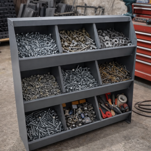 Alija Swiftlet Industrial Metal Bin Storage Rack, 9-Compartment Hardware Organizer for Nuts, Bolts, Screws & Small Tools – 23”W x 23”H x 8”D – Garage