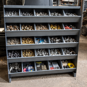 Alija Swiftlet Industrial Metal Bin Storage Rack, 25-Compartment Hardware Organizer for Nuts, Bolts, Screws & Small Tools – 30”W x 29”H x 8”D – Garage